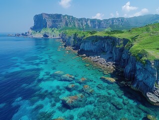 Stunning Jeju Island Coastal Cliffs Turquoise Waters Volcanic Scenery