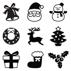 Silhouette Ornament Icons Set Christmas Day