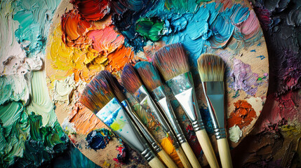 Fototapeta premium An artist's palette and paintbrushes