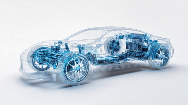 Digital rendering of a transparent high tech electric car - Powered by Adobe