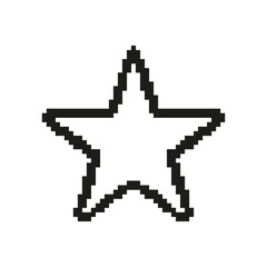 Obraz premium Pixelated Star Icon. Five Pointed Star in Retro Pixel Art Style. Achievement and Rating Symbol. Isolated Vector Illustration