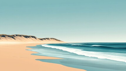 Serene Coastal Sandscape With Rolling Ocean Waves