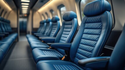Fototapeta premium passenger car seats and armrests in blue and navy blue style bus seats easy chairs in navy blue and navy blue airplane seat