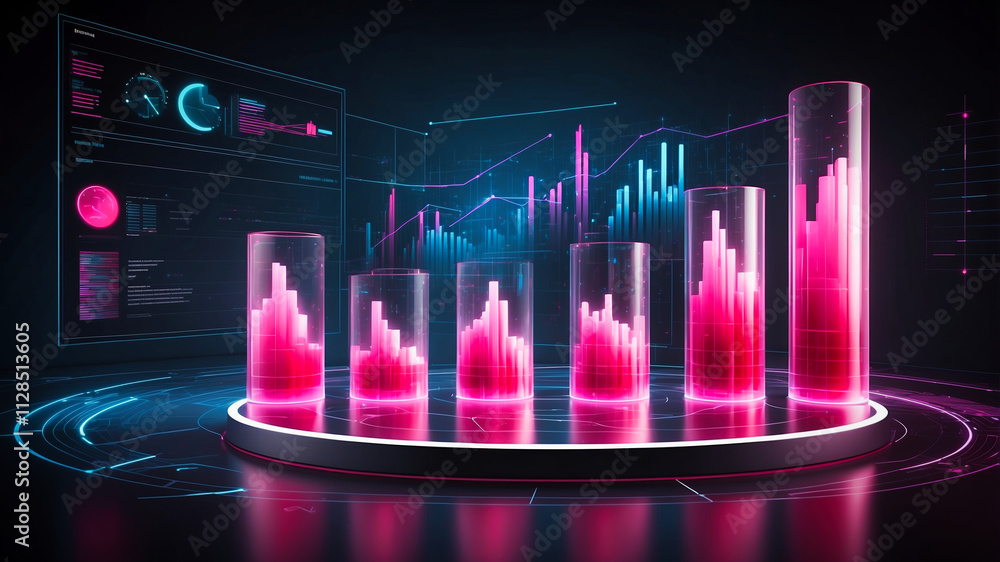Poster a futuristic, high-tech composition with a focus on data visualization