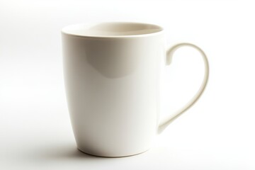 Fototapeta premium White ceramic mug with handle isolated on white background, ideal for beverages or promotional branding