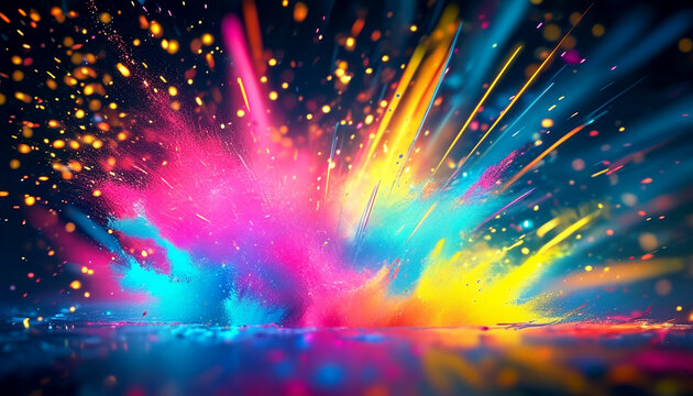 Vibrant explosion of colors illuminating the dark background at night