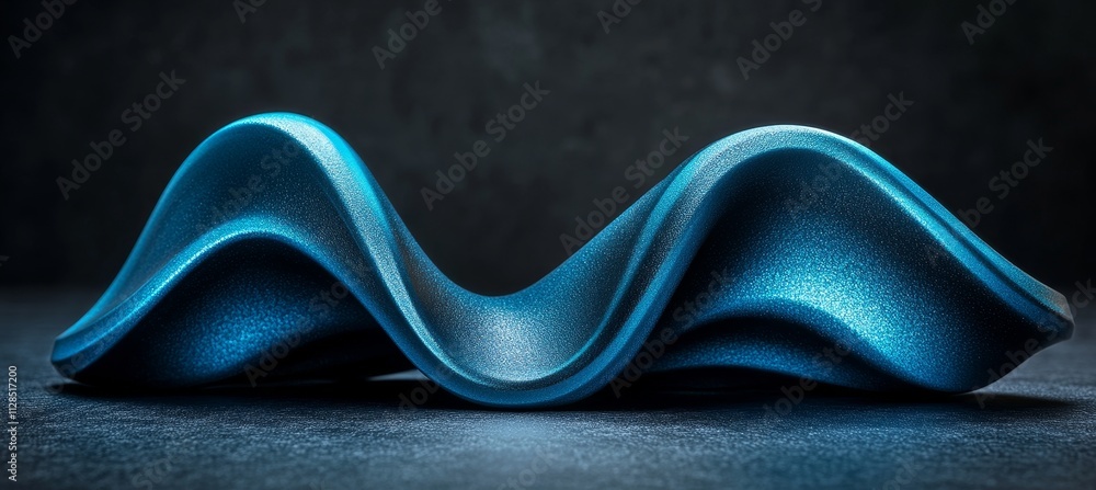 Poster abstract blue wave form with smooth curves on a dark background, design element, minimalist style