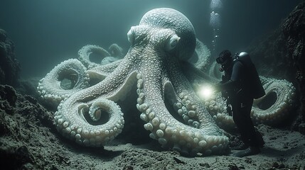Massive Illuminated White Octopus Encounter with Divers