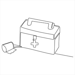 Continuous single line drawing of first aid kit box medical kit bag outline design vector illustration