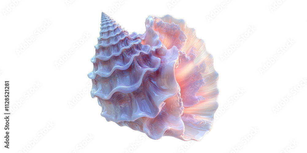 Poster iridescent seashell with spiral pattern isolated on transparent background