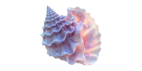 Iridescent seashell with spiral pattern isolated on transparent background