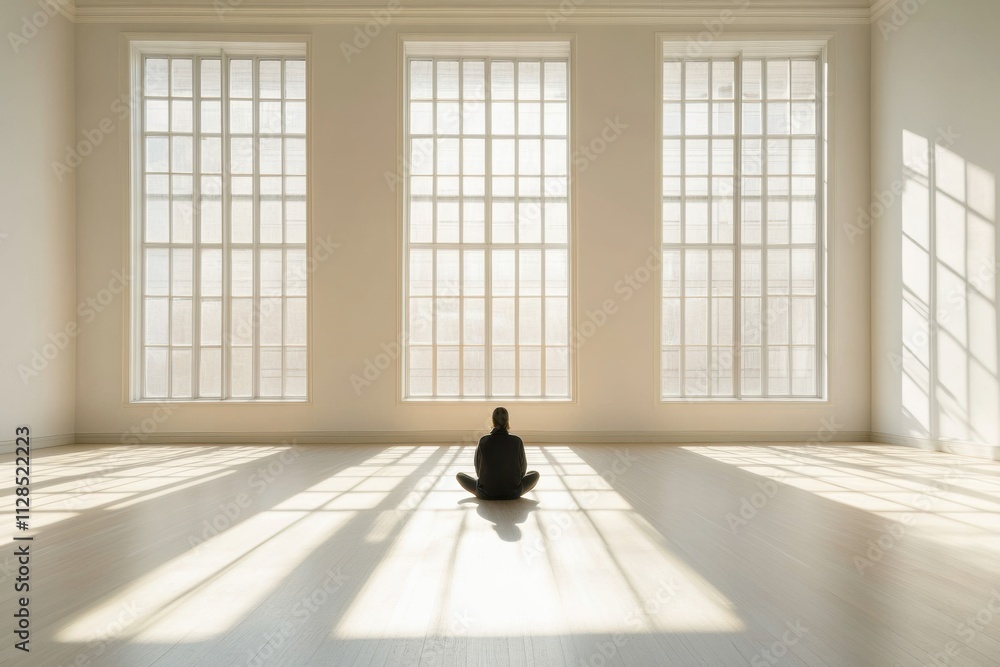 Leinwandbilder a person sits in solitude on the floor of a bright gallery surrounded by expansive, empty space and 