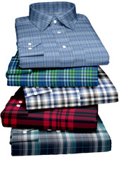 A stack of plaid structured shirt