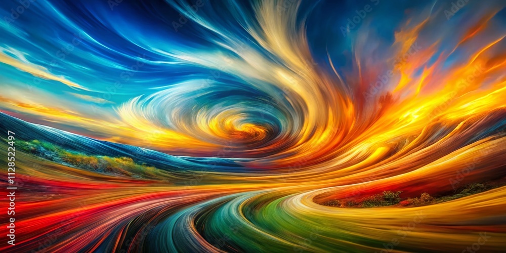 Poster abstract background of vibrant colors blending in a swirling pattern, capturing energy and movement 