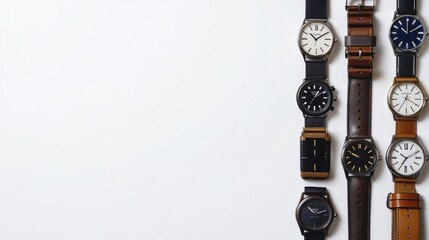 A collection of various wristwatches showcasing different styles and designs, ideal for fashion enthusiasts seeking versatility and elegance. Generative AI