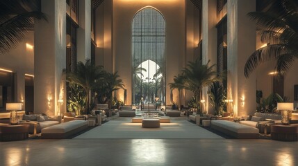 Luxurious Hotel Lobby Interior Design With Tropical Plants
