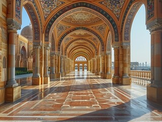 Fototapeta premium Majestic Islamic Architecture Colonnade Mosque Archway Courtyard