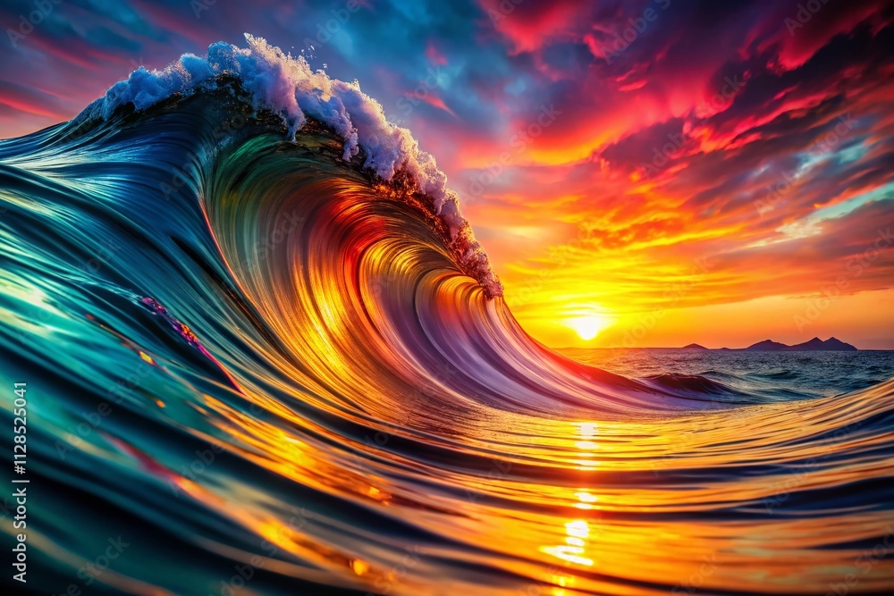 Poster abstract colorful wave pattern: a vibrant flow of colors in curved layers creating dynamic visual ha