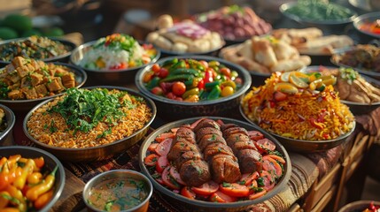 Obraz premium Delicious Middle Eastern Cuisine Buffet Variety of Dishes