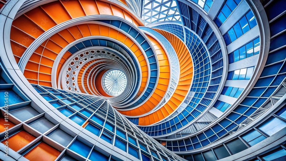 Poster abstract composition of intersecting circles in blue and orange on a white background to enhance pro