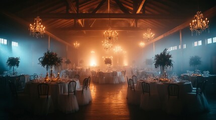 Romantic Barn Wedding Reception With Elegant Chandeliers