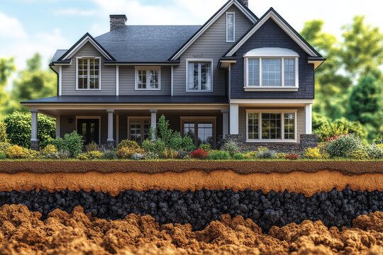 An infographic-style image showing the dangers of radon gas, with an illustration of it seeping through the ground into a home. Generative AI