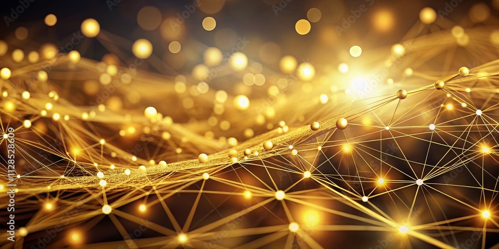 Poster abstract golden network design with futuristic patterns and copy space for modern technology concept