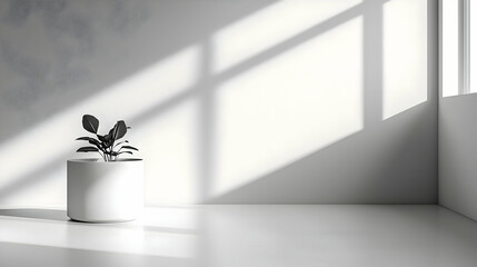Plant in Minimalist White Room, Sunlight