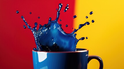 Flüssigkeitskunst in Blau und Rot mit Spritzern