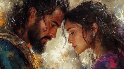 samson and delilah digital watercolor illustration