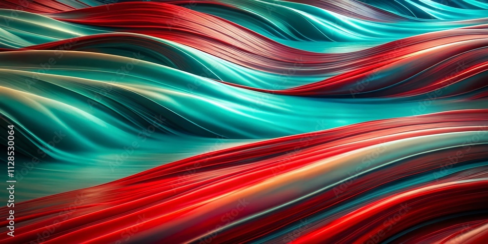 Poster abstract long exposure background with smooth red and turquoise lines and rippled surface for dynami