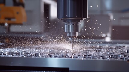 Close-up of CNC machine precisely cutting metal.