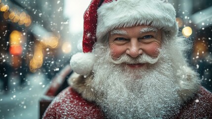 santa claus driving his sleigh through the streets of new york city