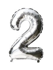 shiny silver foil number two balloon isolated on white background