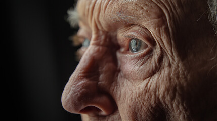 Obraz premium Close-Up of Elderly Woman’s Reflective Eyes with Wrinkles and Fine Details