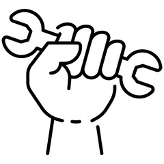 Labour Day Hand with Wrench Line Icon