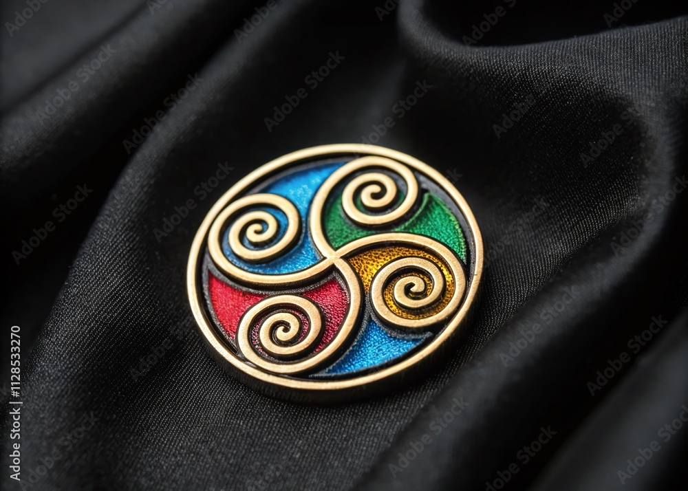 Poster abstract spiral logo design representing trinity and unity concept on a black background, perfect fo