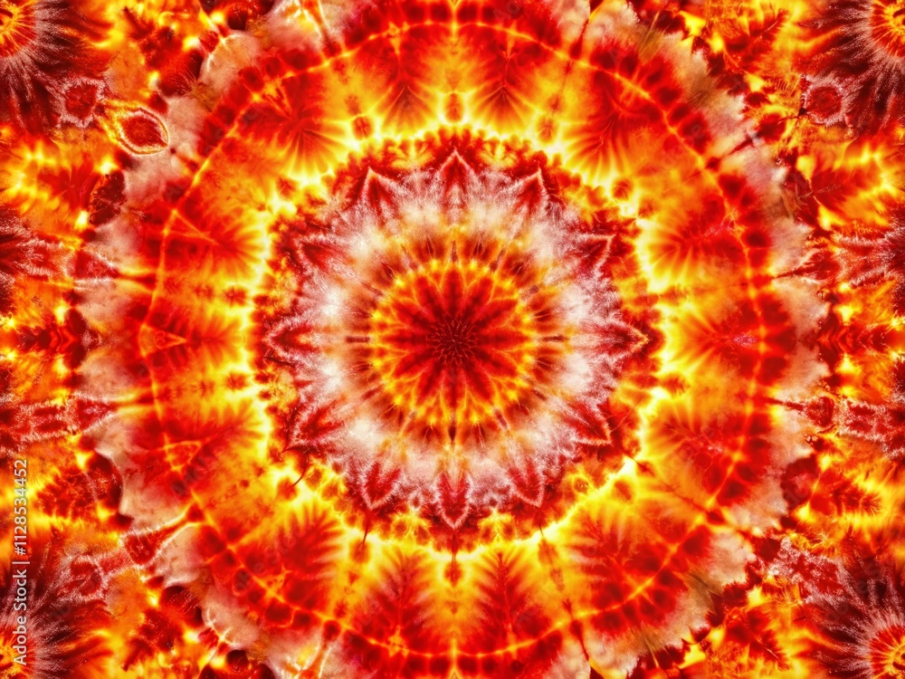 Aufkleber abstract tie-dye pattern featuring warm red and orange hues with radial symmetry creating a unique s