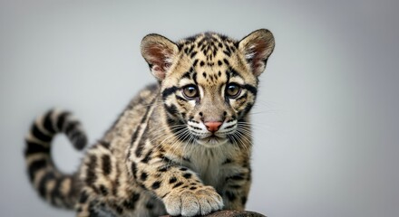 Fototapeta premium Captivating clouded leopard cub in natural habitat for nature enthusiasts and wildlife conservation awareness