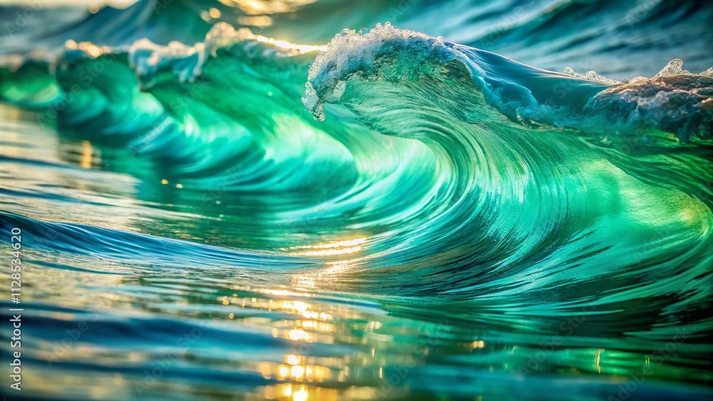 Poster abstract turquoise and green wave patterns exhibit soothing textures and fluid motion in a double ex