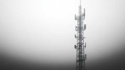 silhouette of a communication tower showing current technology and infrastructure with dishes and antennas placed against a white backgroun