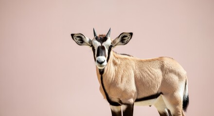 Graceful gazelle against a soft pink background in a tranquil setting
