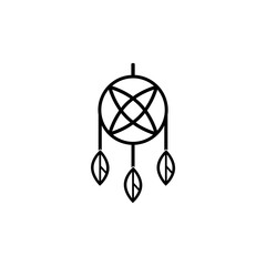 Indian dream catcher line icon isolated on white background .