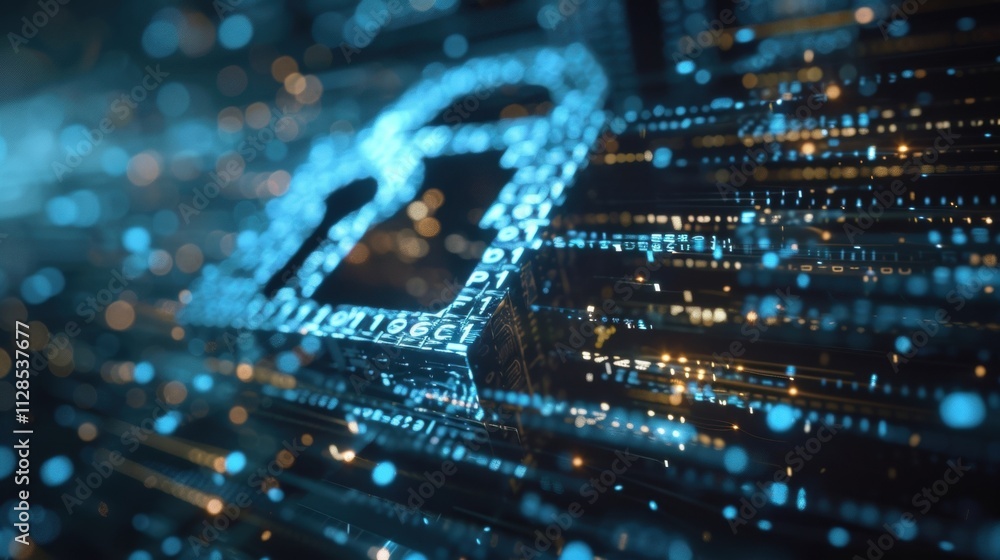 Aufkleber big data streams flowing around a digital padlock symbol, representing data protection, cybersecurit