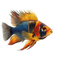 Fototapeta premium Beautiful colorful cichlid fish swimming on transparent background, Png Cutout Photo