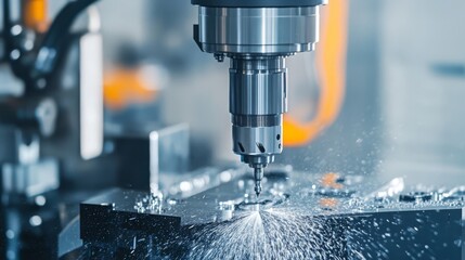 CNC machine precisely milling metal.