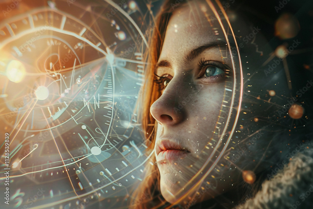 Aufkleber generative ai close-up of a time traveler exploring cosmic portal across space and time