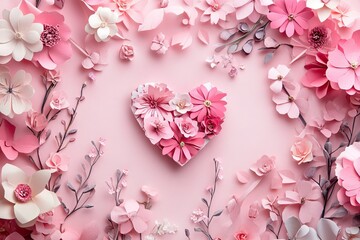 Floral Heart Arrangement with Pastel Pink Blossoms