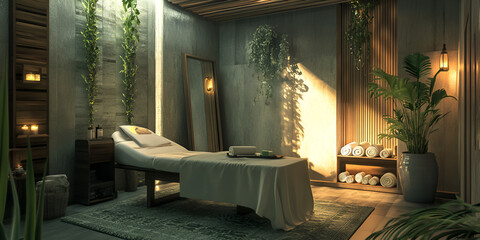 Tranquil Spa Interior with Natural Decor and Soft Lighting
