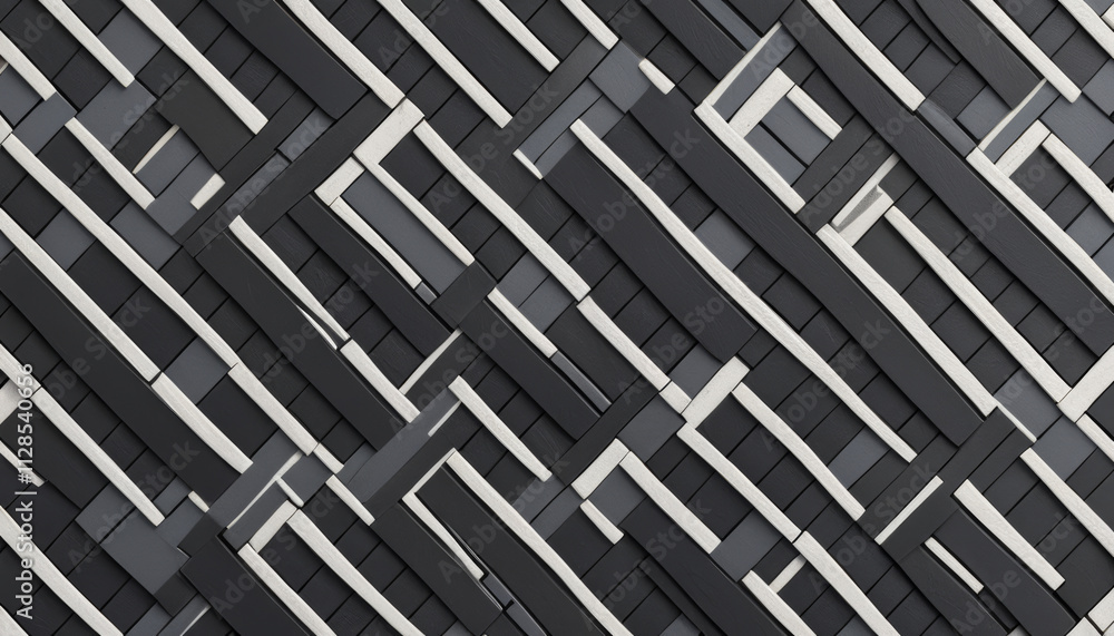 Poster modern geometric grid and lattice patterns with black and white woven design on textured background